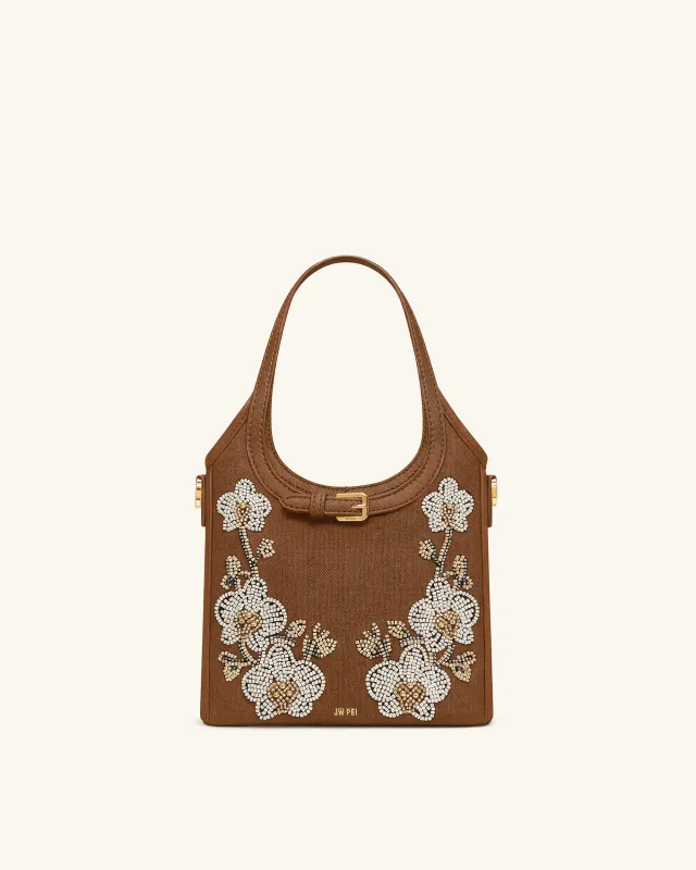 Brooke Mini Belted Embellished Orchid Beaded Top Handle Bag - Brown sold by JW PEI