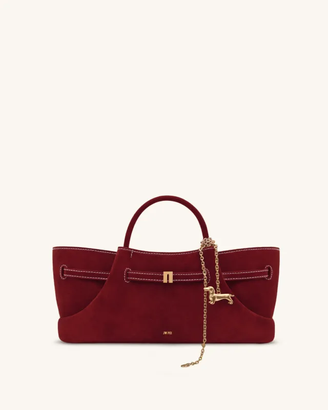Maeve Dachshund Metal Charm Faux Suede Tote Bag - Burgundy sold by JW PEI