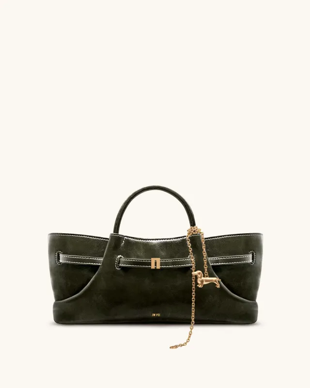 Maeve Dachshund Metal Charm Tote Bag - Dark Olive sold by JW PEI