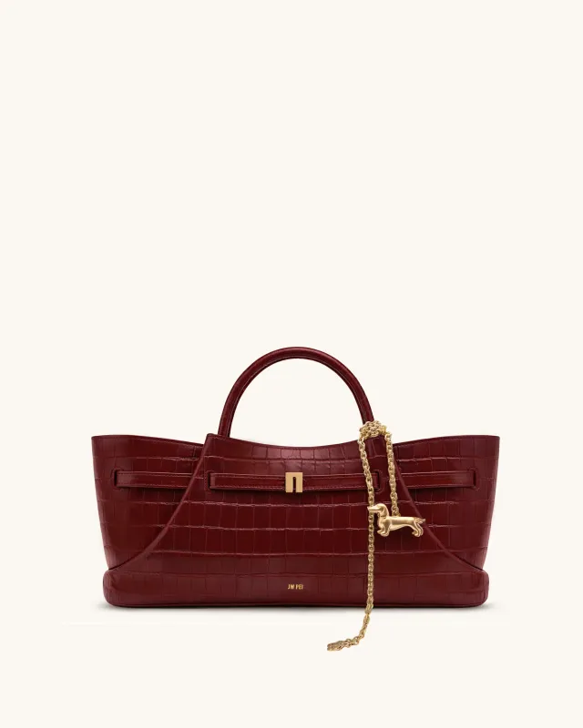 Maeve Dachshund Metal Charm Tote Bag - Burgundy Croc sold by JW PEI