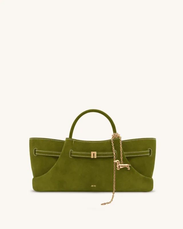 Maeve Dachshund Metal Charm Faux Suede Tote Bag - Olive Green sold by JW PEI