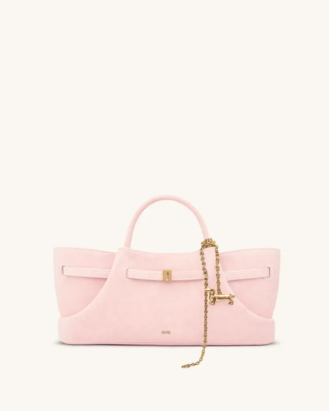 Maeve Dachshund Metal Charm Faux Suede Tote Bag - Pink sold by JW PEI