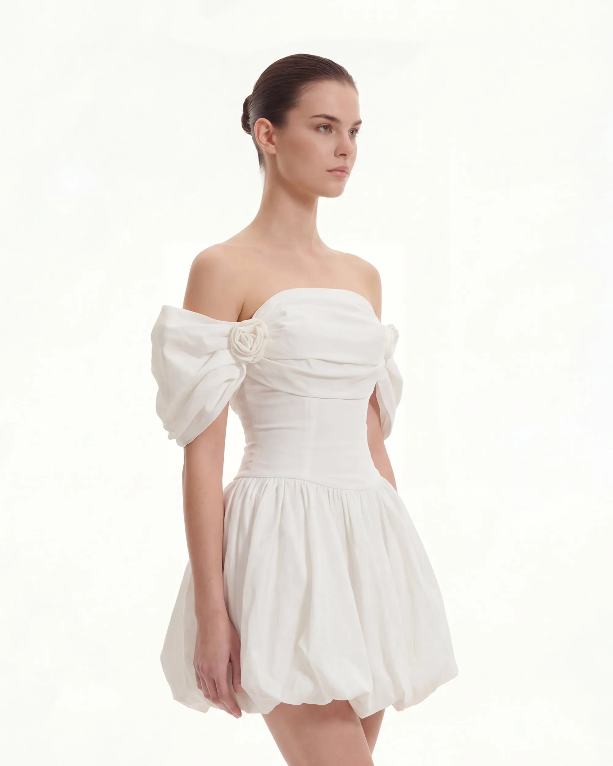 Off-Shoulder Puff Sleeve Bubble Mini Dress - White sold by JW PEI product image thumbnail 2