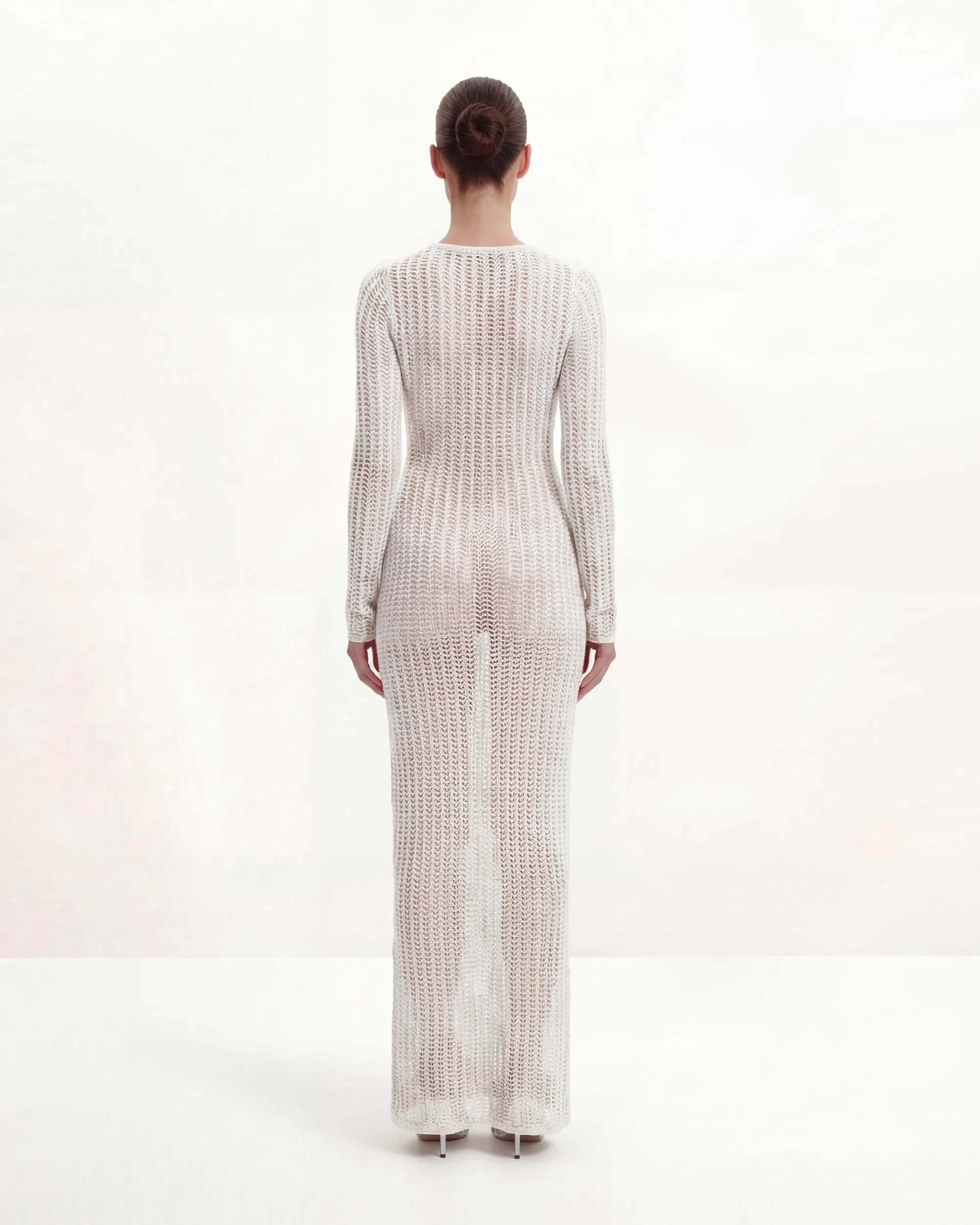 Metallic Knit Tie-Front Keyhole Maxi Dress - White sold by JW PEI product image thumbnail 2