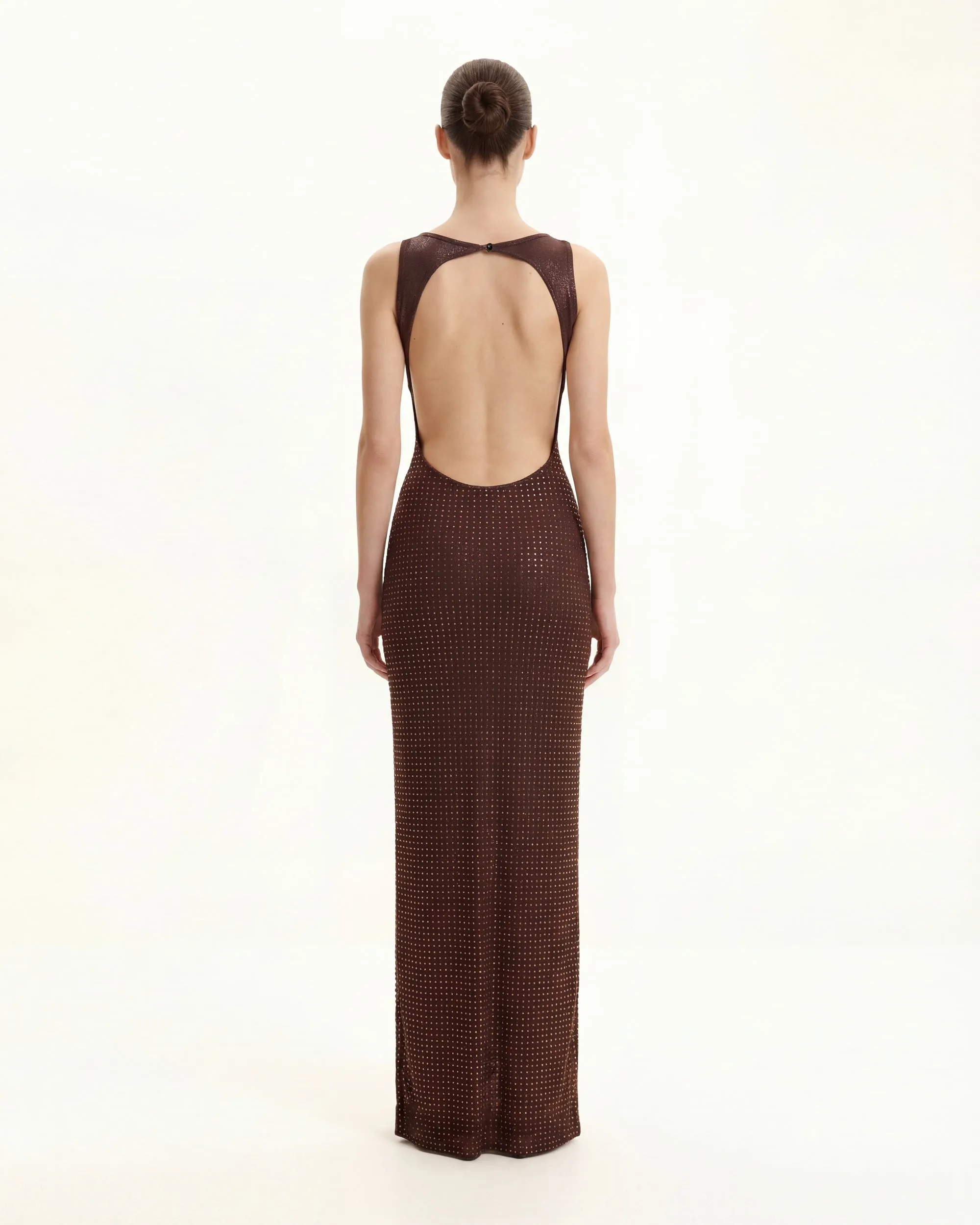 Rhinestone Twisted-Strap Open-Back Maxi Dress - Brown sold by JW PEI product image thumbnail 2