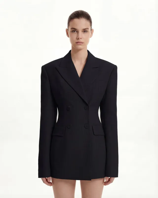 Structured Double-Breasted Tailored Blazer-Black sold by JW PEI