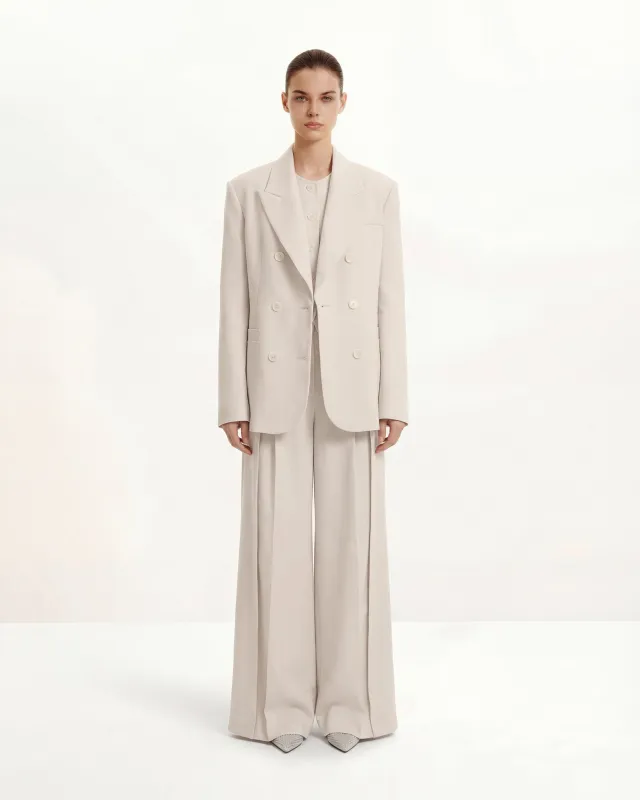 Structured Power-Shoulder Double-Breasted Blazer - Beige sold by JW PEI