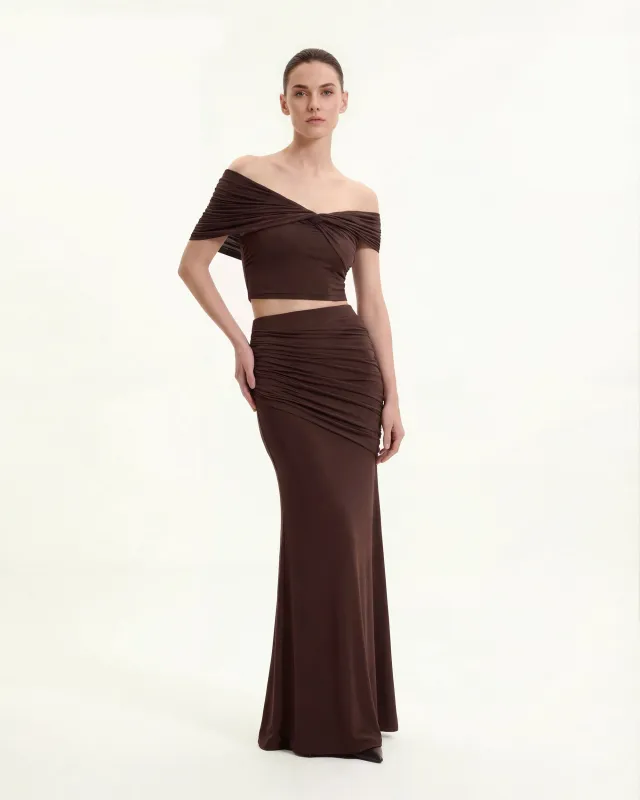 Ruched Column Maxi Skirt - Brown sold by JW PEI
