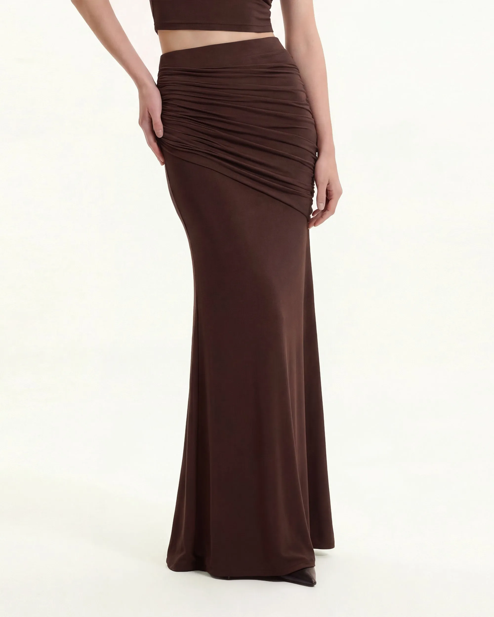 Ruched Column Maxi Skirt - Brown sold by JW PEI product image thumbnail 2
