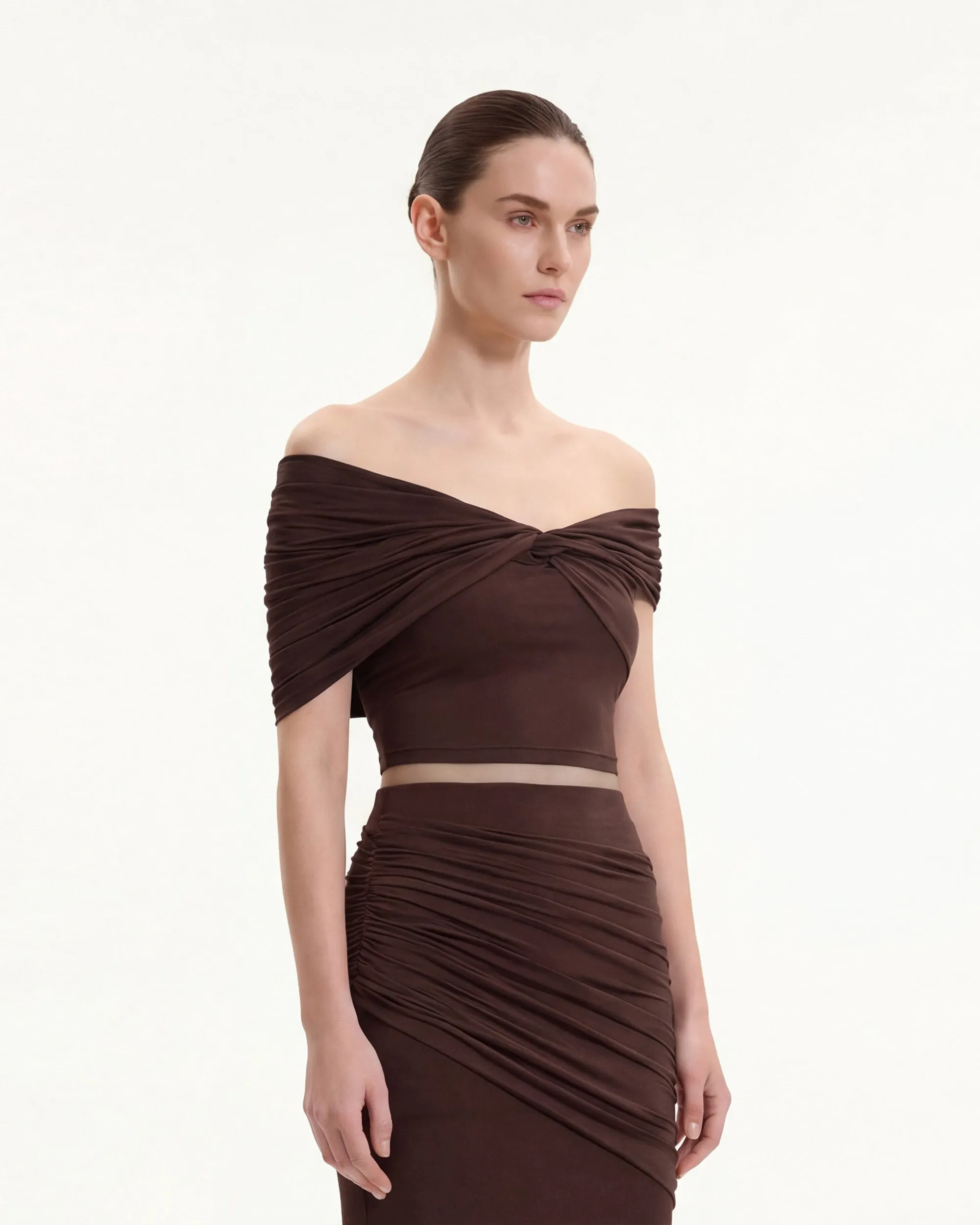 Ruched Twist Off-Shoulder Top - Brown sold by JW PEI product image thumbnail 3