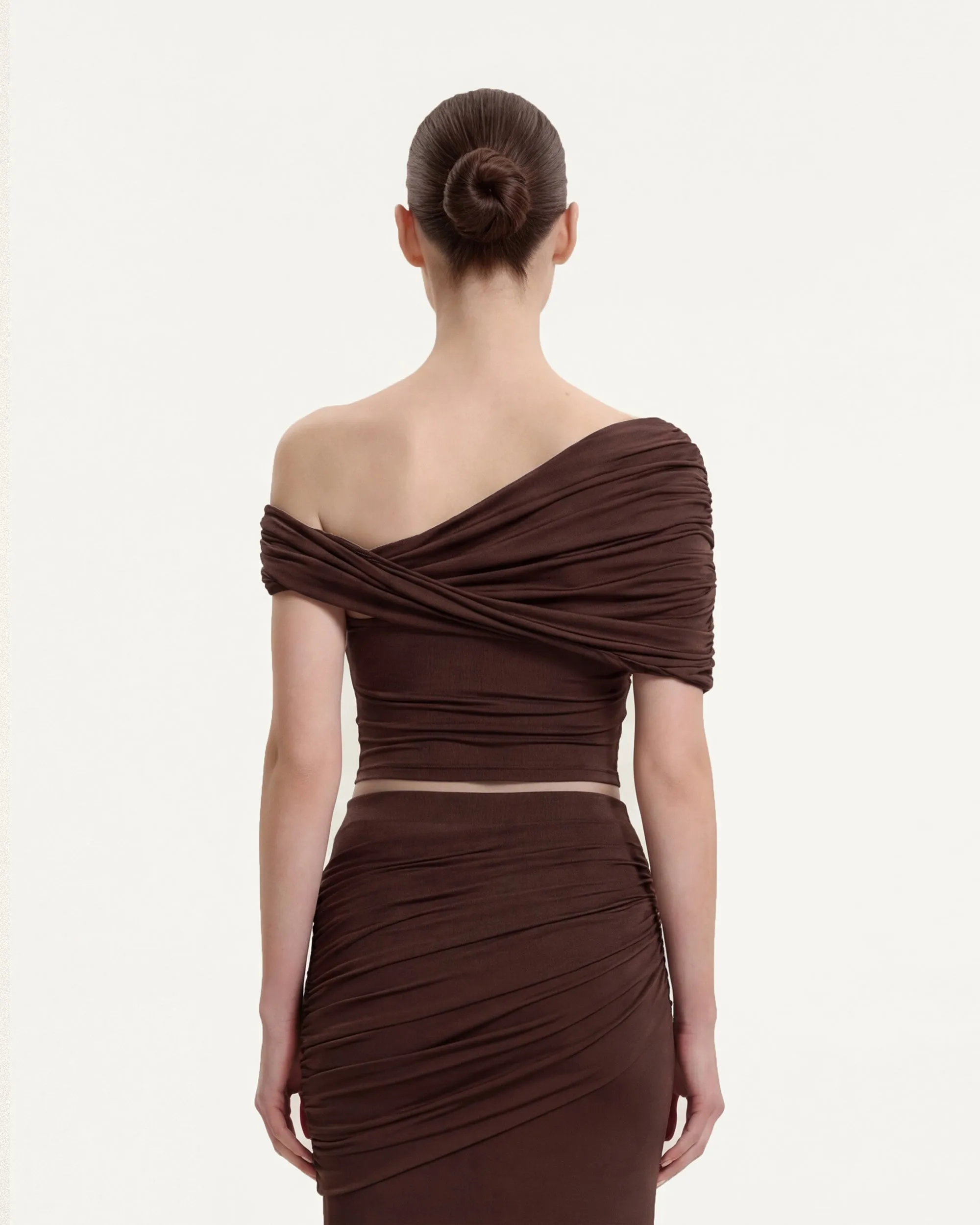 Ruched Twist Off-Shoulder Top - Brown sold by JW PEI product image thumbnail 4