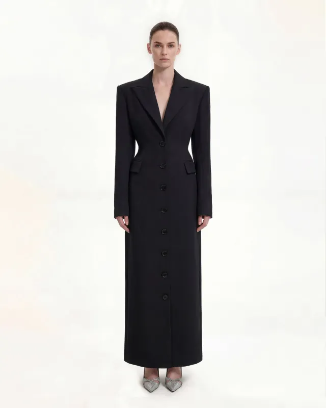Structured Shoulder Fitted Lapel Maxi Coat - Black sold by JW PEI