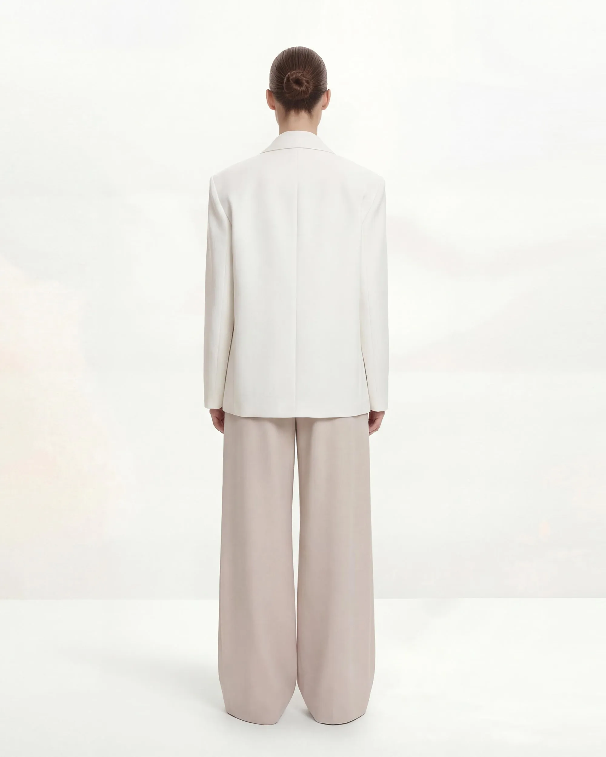 Structured Power-Shoulder Double-Breasted Blazer - White sold by JW PEI product image thumbnail 3