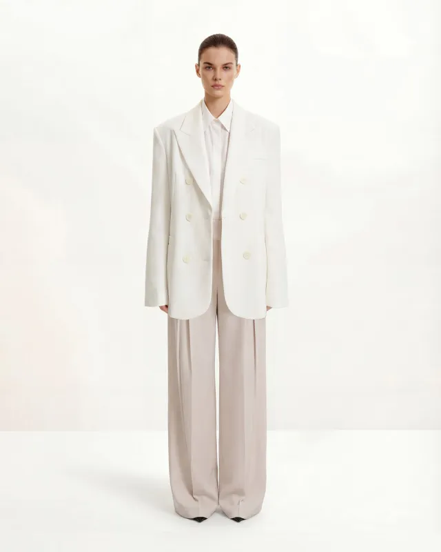 Structured Power-Shoulder Double-Breasted Blazer - White sold by JW PEI
