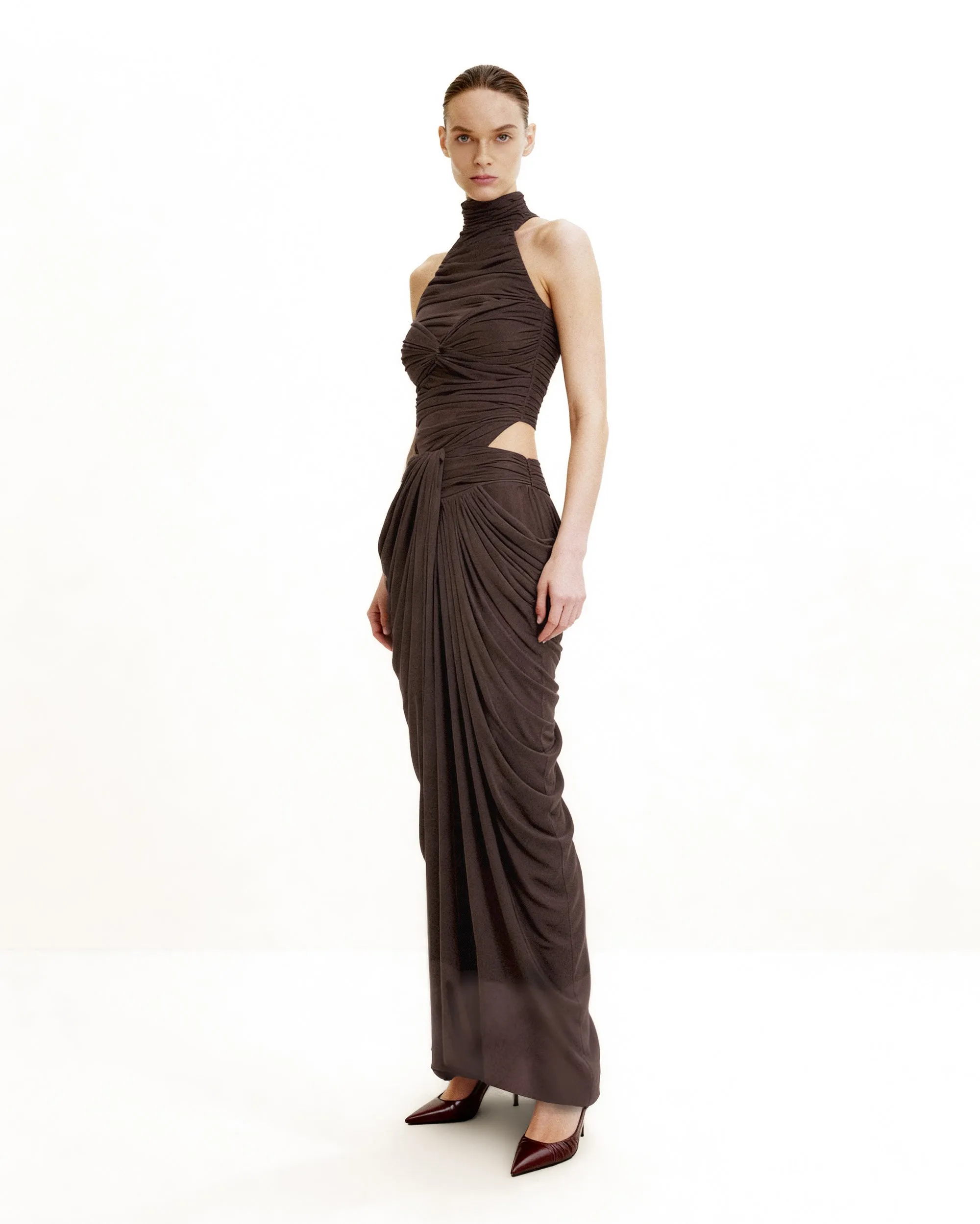 Draped Twist-Front Maxi Skirt - Brown sold by JW PEI product image thumbnail 5