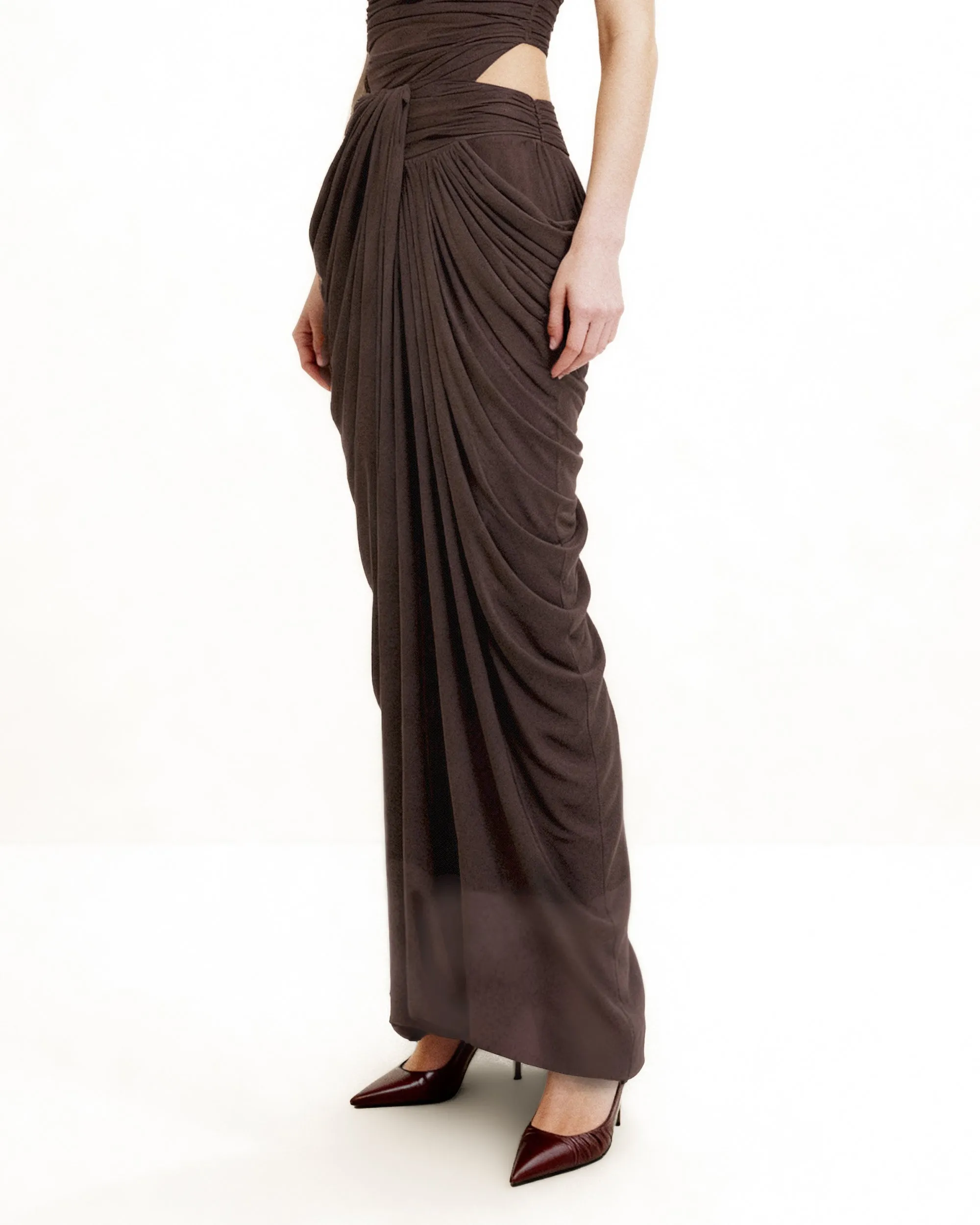 Draped Twist-Front Maxi Skirt - Brown sold by JW PEI product image thumbnail 3
