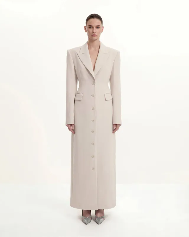 Structured Shoulder Fitted Lapel Maxi Coat - Beige sold by JW PEI