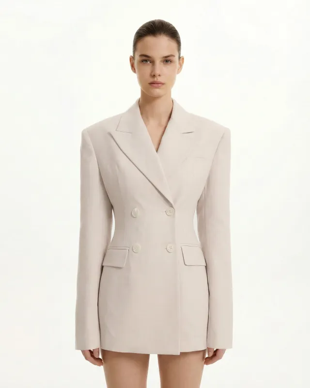 Structured Double-Breasted Tailored Blazer - Beige sold by JW PEI