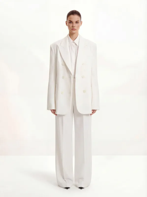 Pleated Wide-Leg Trousers - White sold by JW PEI