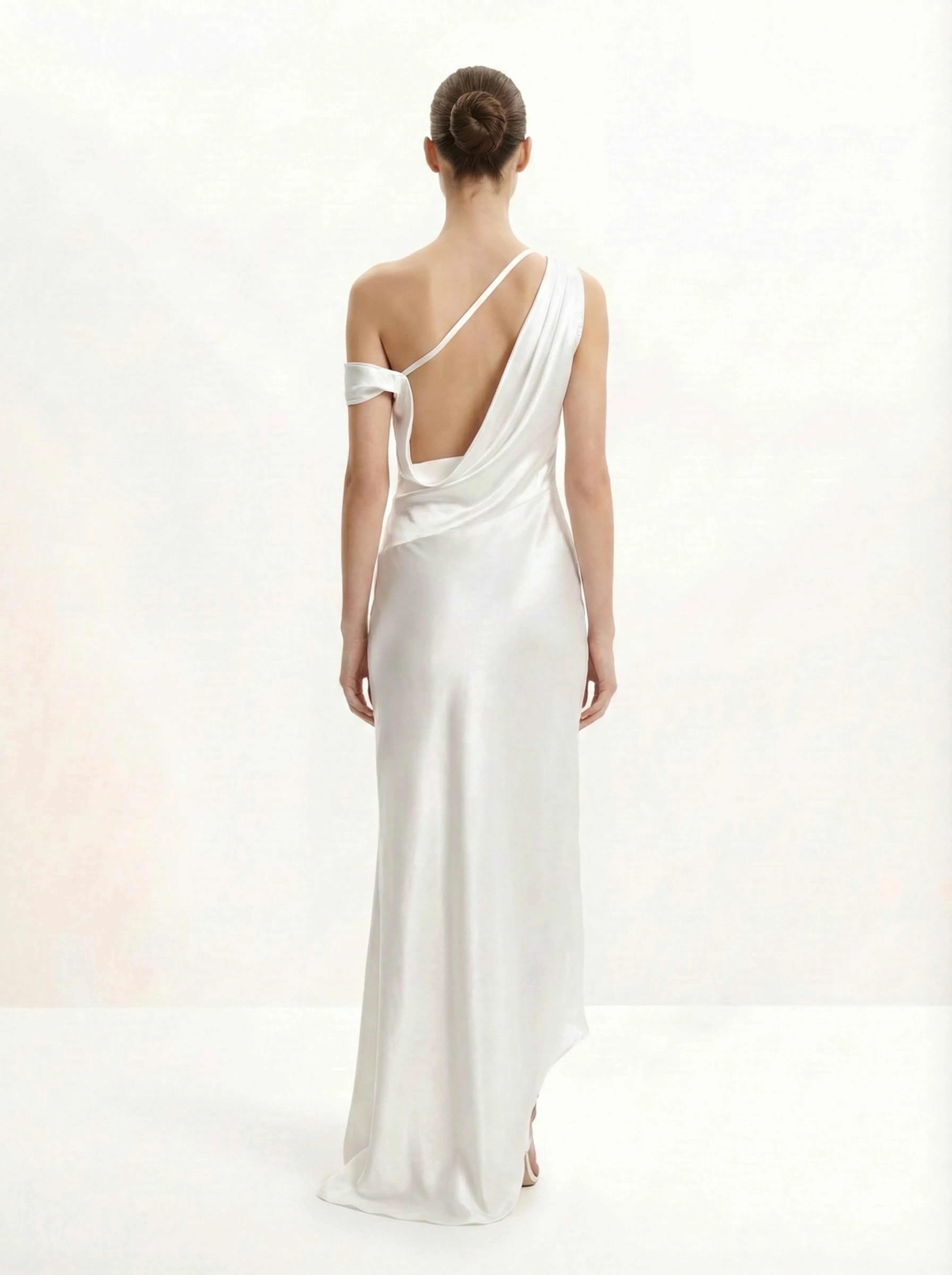 Satin Draped One-Shoulder Asymmetric Dress - White sold by JW PEI product image thumbnail 2