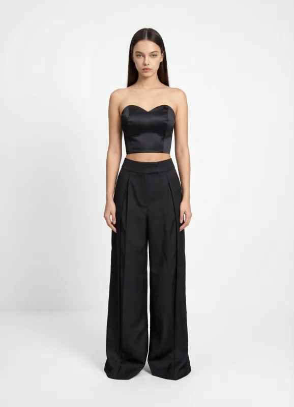 Pleated Wide-Leg Trousers - Black sold by JW PEI