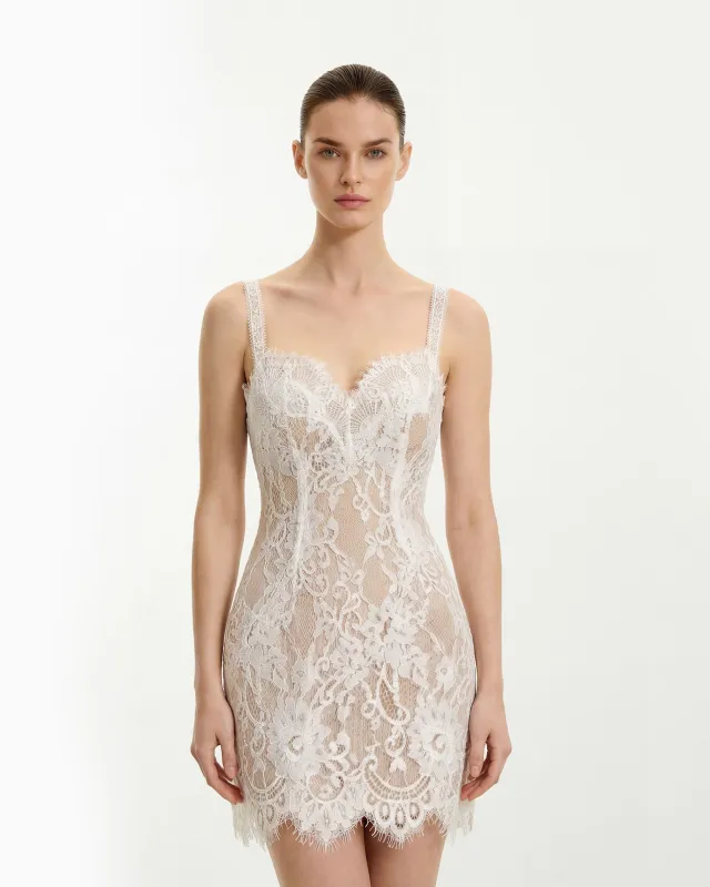 Eyelash Lace Bustier Bodycon Dress - White sold by JW PEI