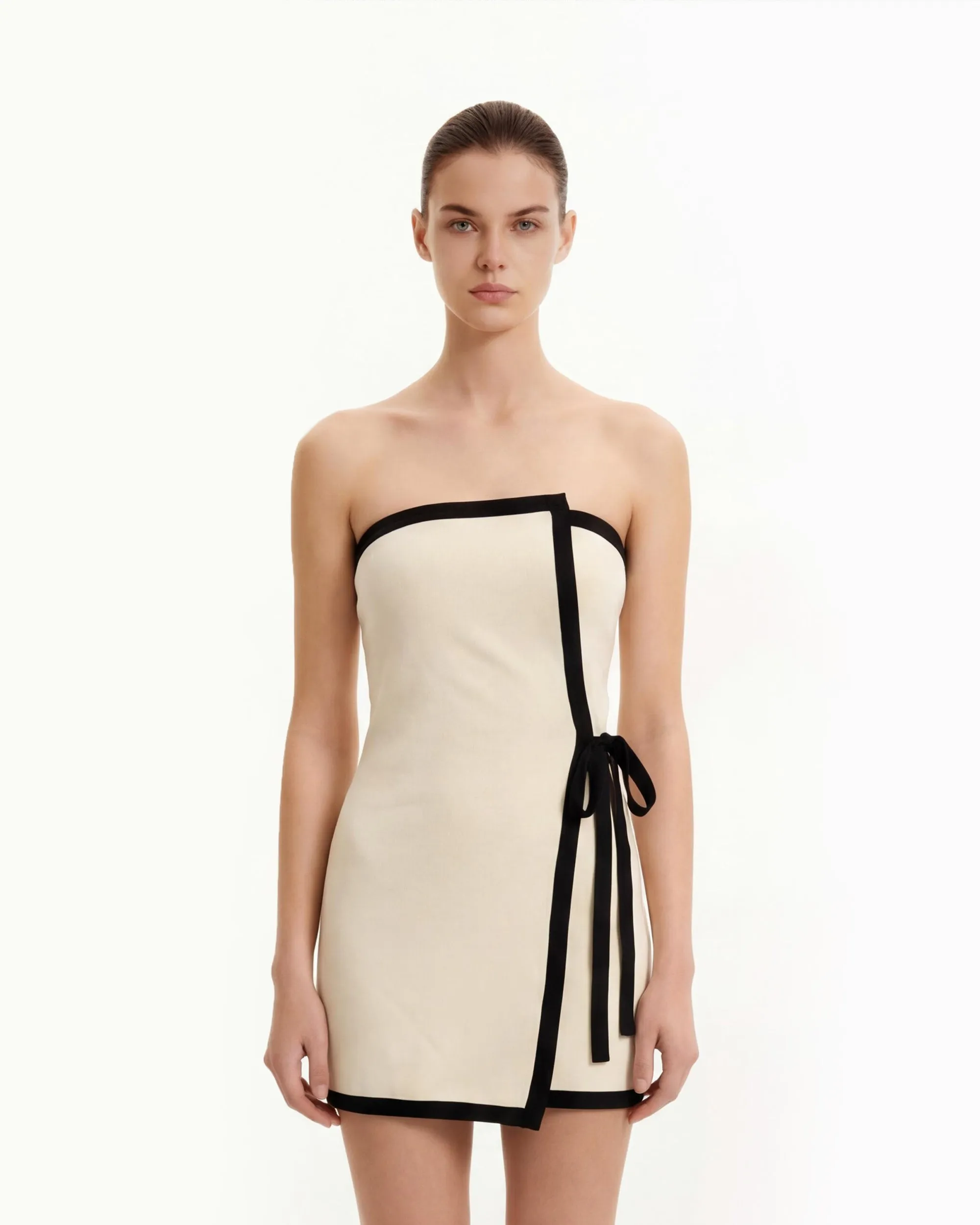 Contrast Trim Wrap Mini Dress - Cream sold by JW PEI