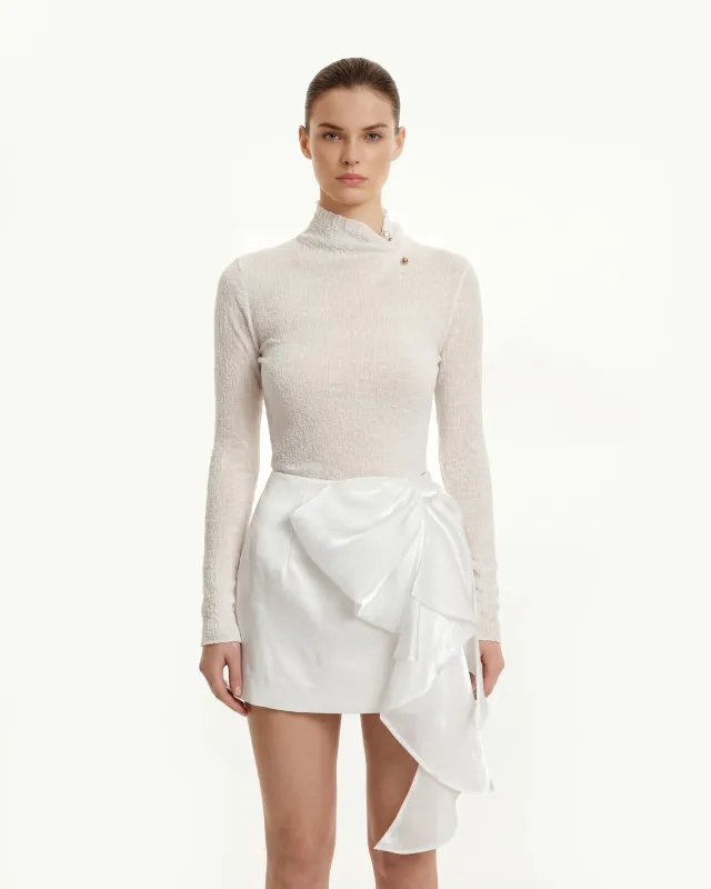 Textured high-neck knitted top with metal button details - White sold by JW PEI