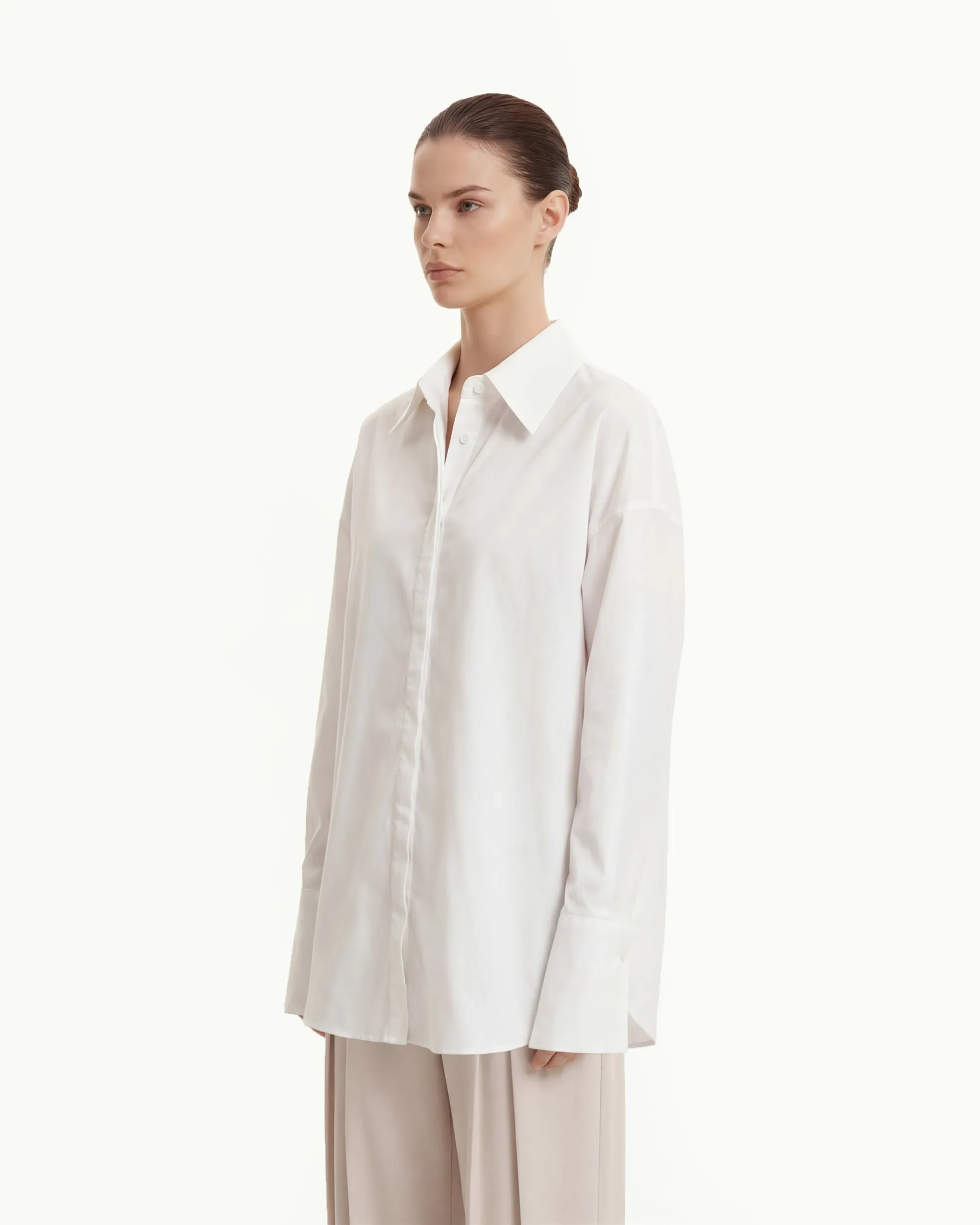 Poplin Concealed Placket Oversized Shirt - White sold by JW PEI product image thumbnail 2