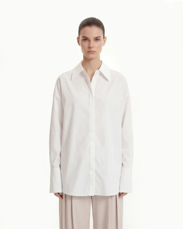 Poplin Concealed Placket Oversized Shirt - White sold by JW PEI