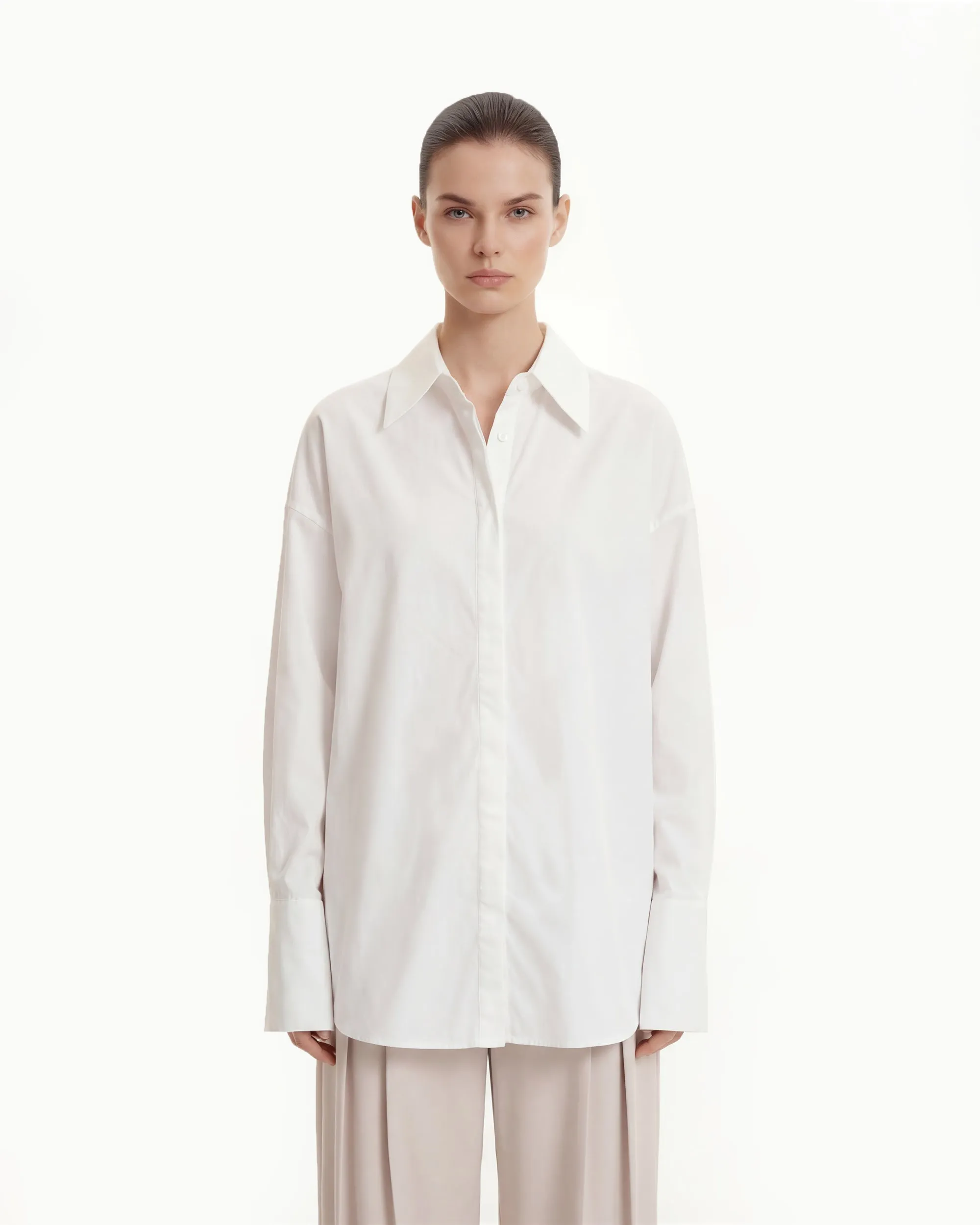 Poplin Concealed Placket Oversized Shirt - White sold by JW PEI