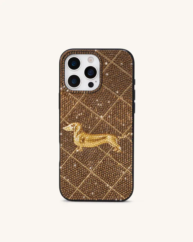 Dachshund Motif Artificial Crystal Phone Case - Brown sold by JW PEI