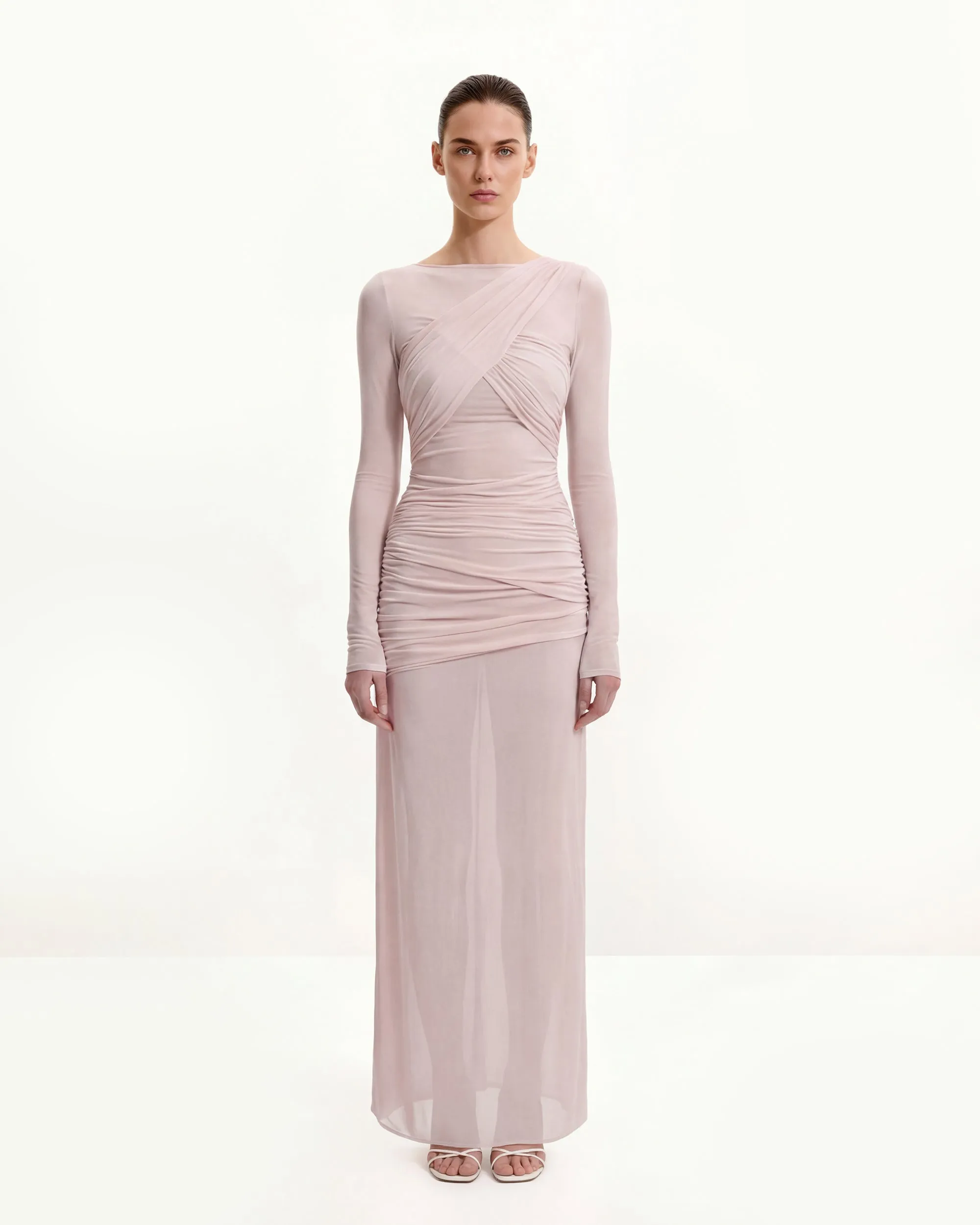 Twist Ruched Bodycon Long Sleeve Dress - Pink sold by JW PEI