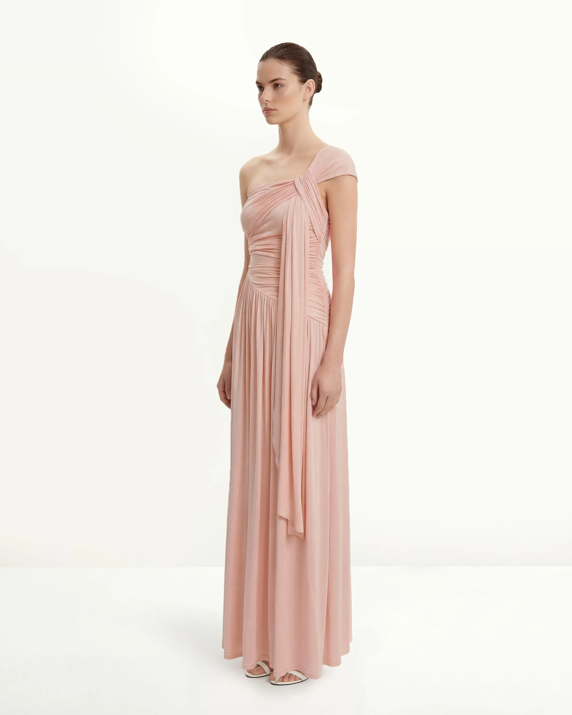 Ruched One-Shoulder Maxi Dress with Trailing Sash - Pink sold by JW PEI product image thumbnail 2