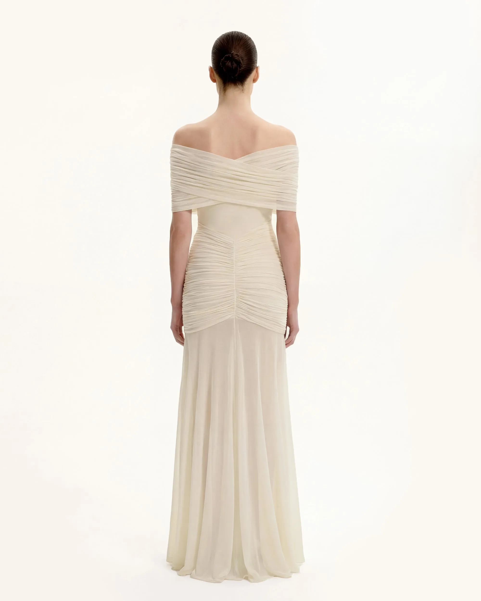 Ruched Off-Shoulder Sheer-Skirt Gown - Cream sold by JW PEI product image thumbnail 3