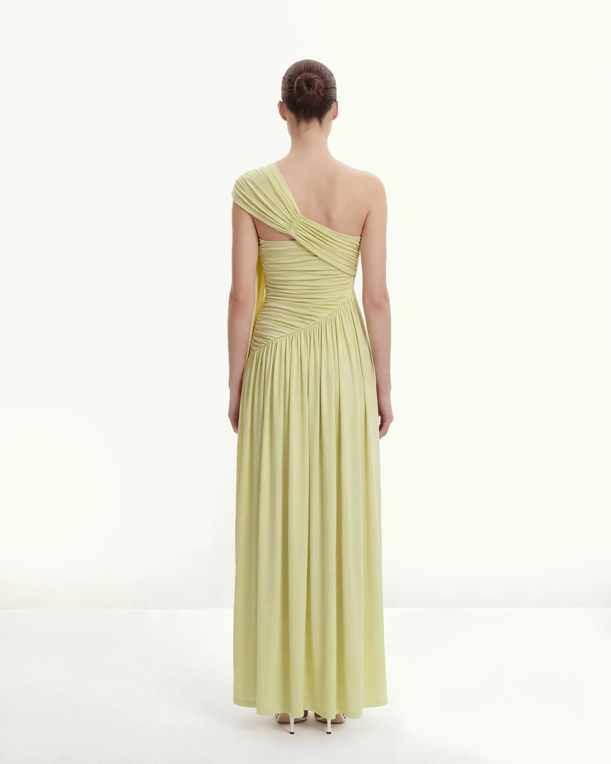 Ruched One-Shoulder Maxi Dress with Trailing Sash - Green sold by JW PEI product image thumbnail 3
