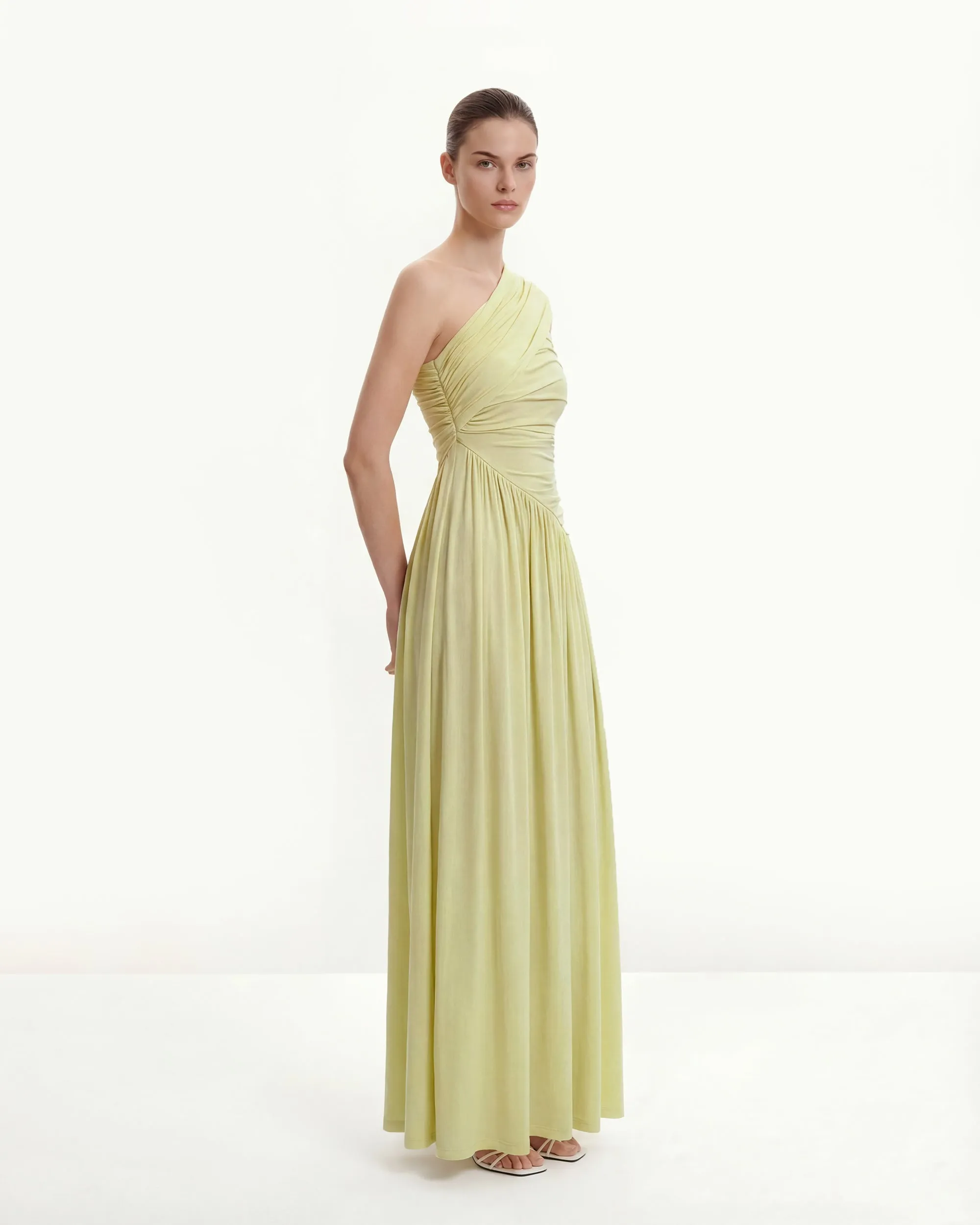 Ruched One-Shoulder Maxi Dress with Trailing Sash - Green sold by JW PEI product image thumbnail 2