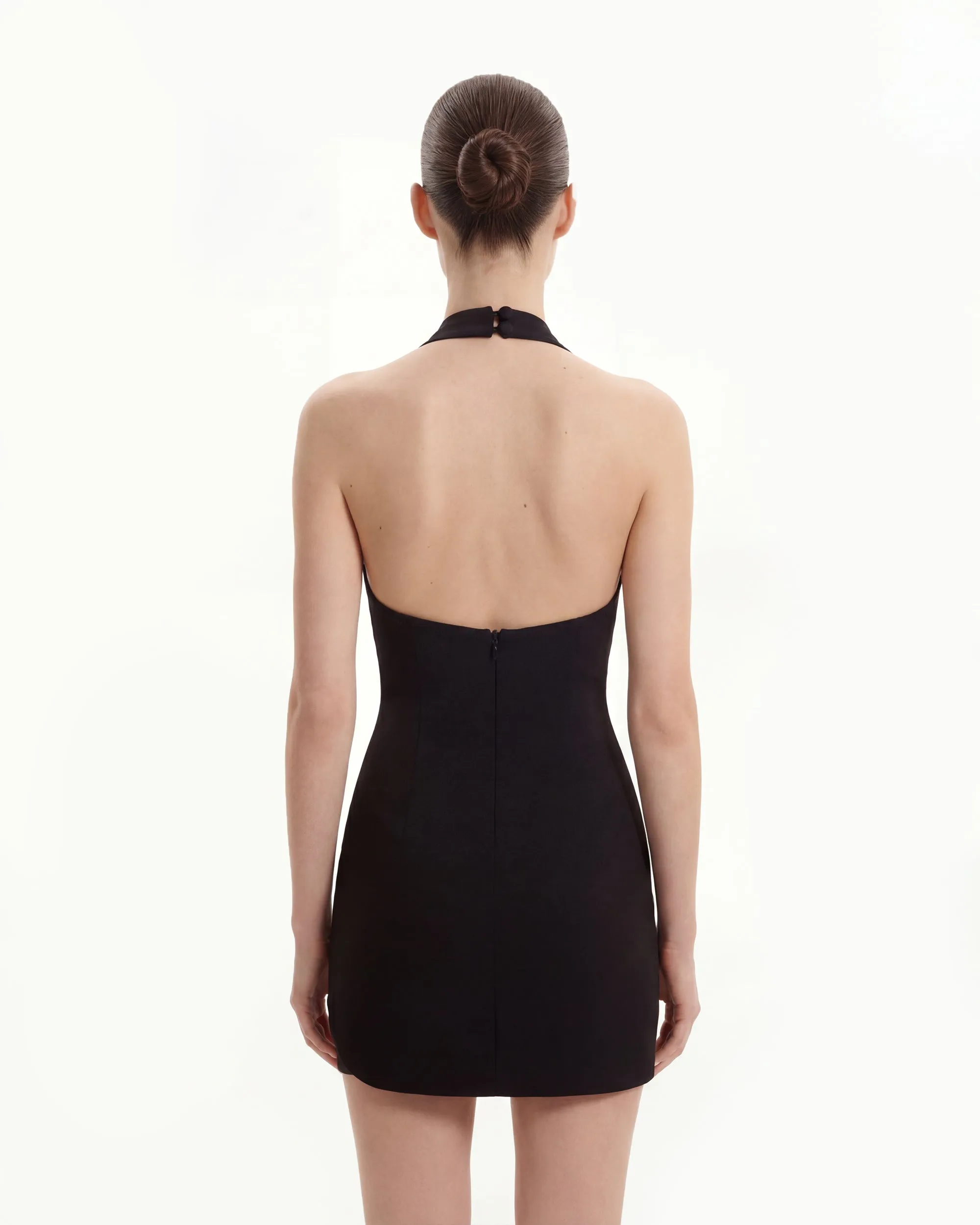 Asymmetric Mesh-Panel Halter Mini Dress - Black sold by JW PEI product image thumbnail 3