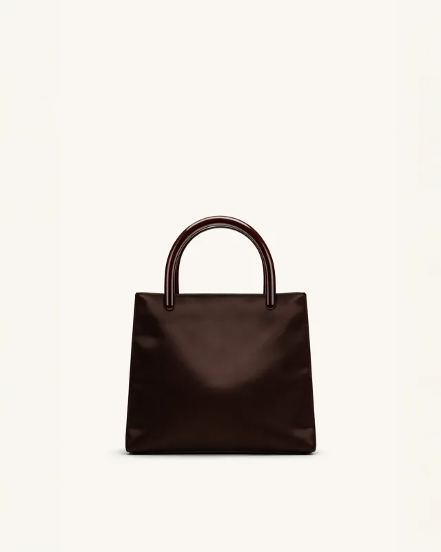 Ava Satin Structured Top Handle Bag - Brown sold by JW PEI