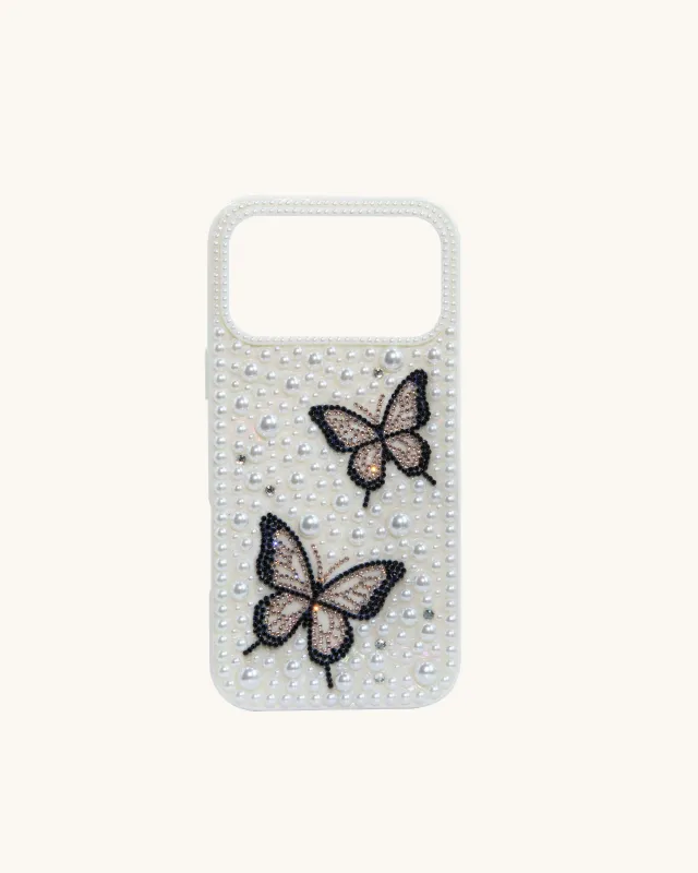 Butterfly Pearl Embellished Phone Case – White sold by JW PEI