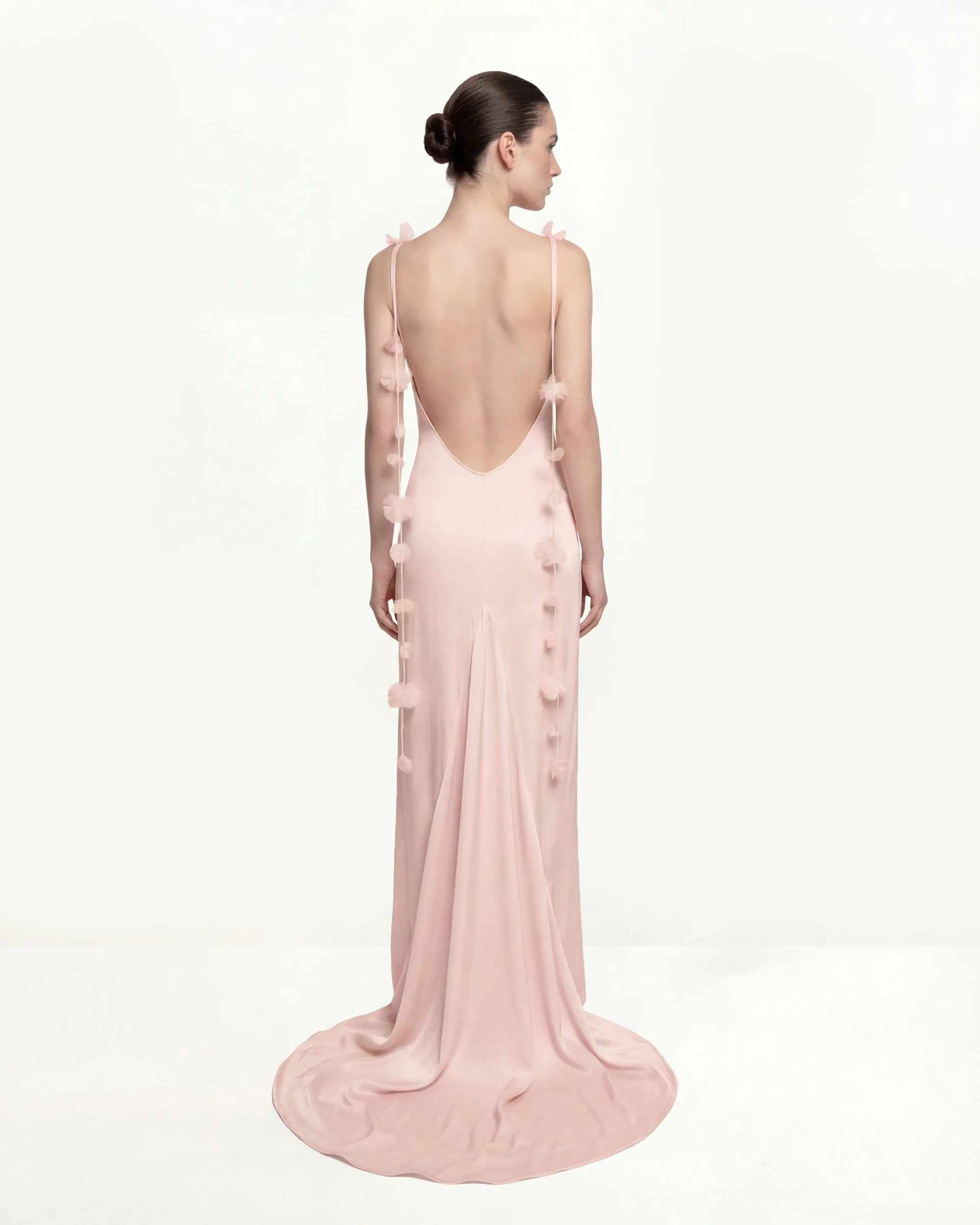 Satin Strappy Maxi Dress with Floral Streamers - Pink sold by JW PEI