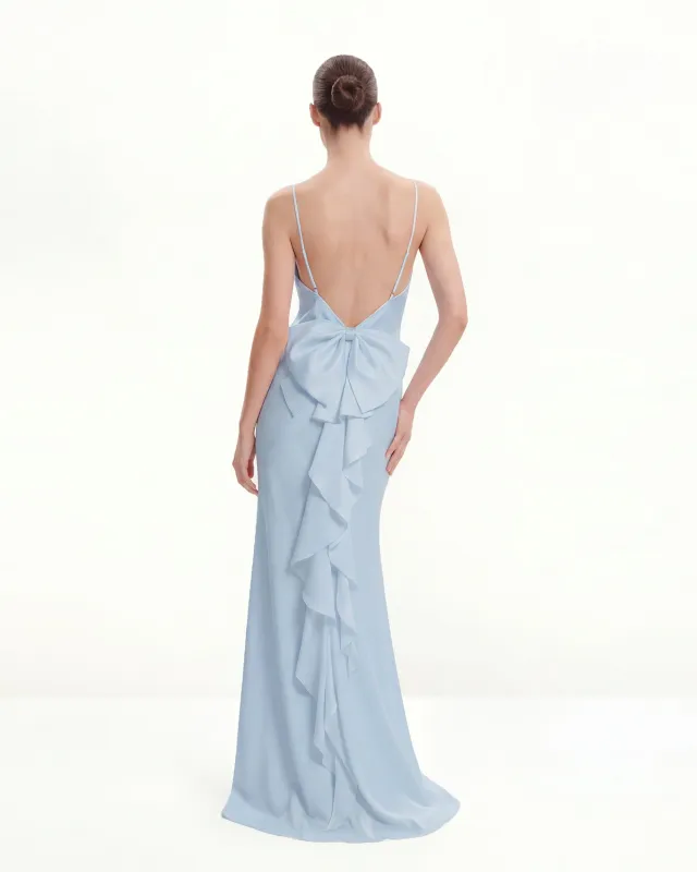 Satin Cowl-Neck Bow-Back Maxi Dress - Blue sold by JW PEI