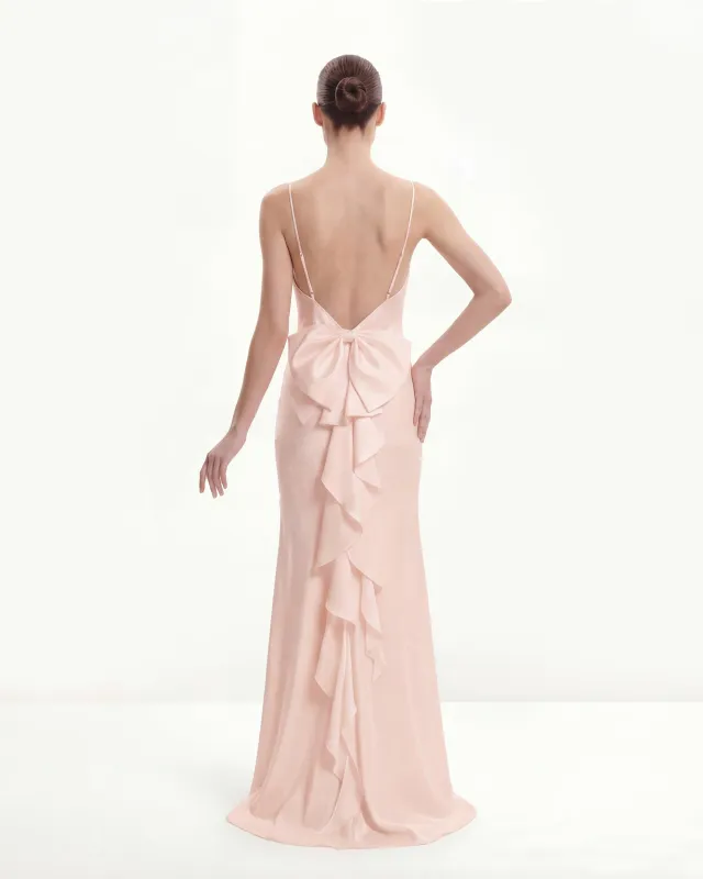 Satin Cowl-Neck Bow-Back Maxi Dress - Pink sold by JW PEI