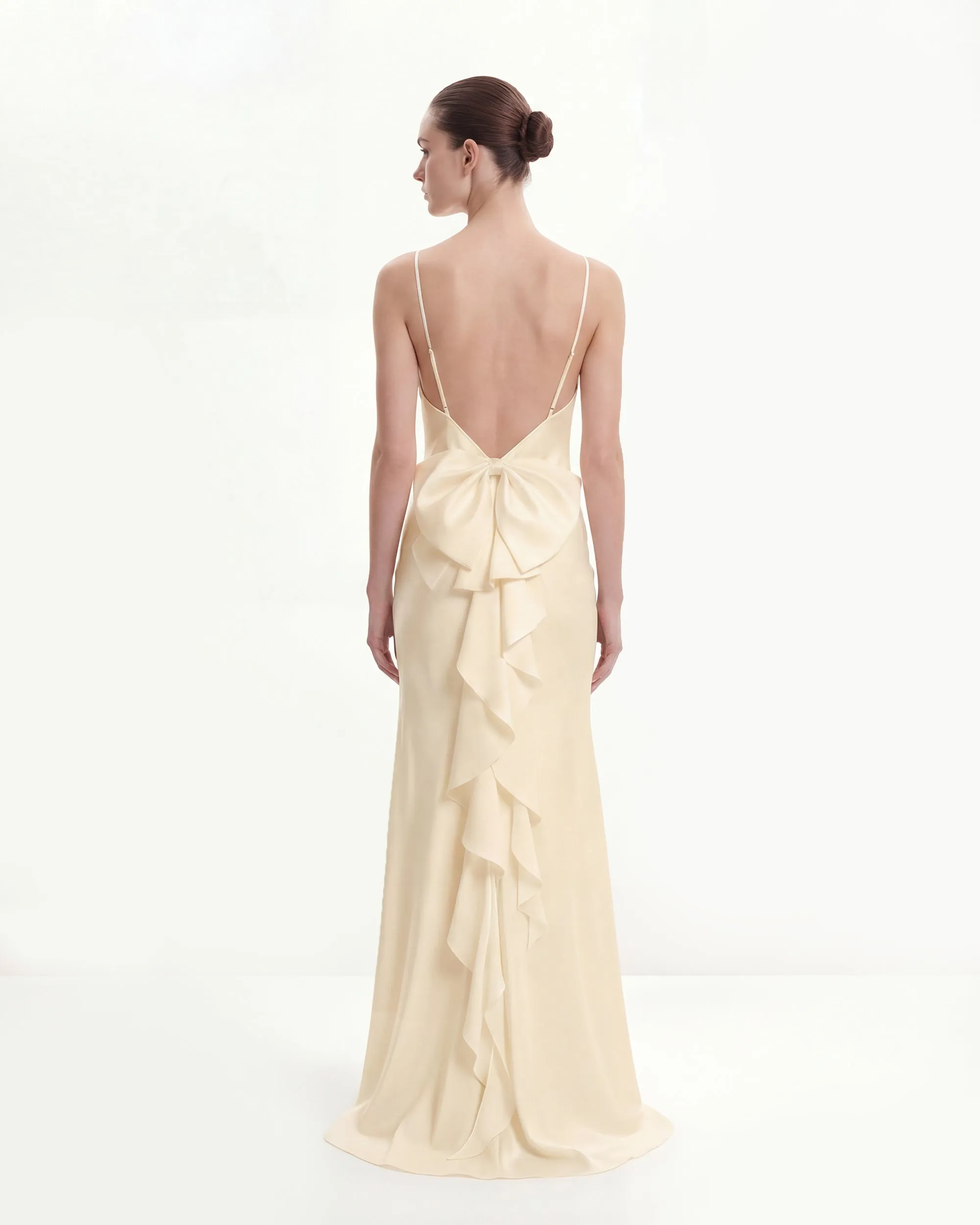 Satin Cowl-Neck Bow-Back Maxi Dress - Yellow sold by JW PEI