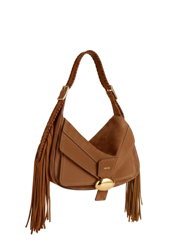 Avery Fringe Faux Suede Shoulder Bag - Brown sold by JW PEI