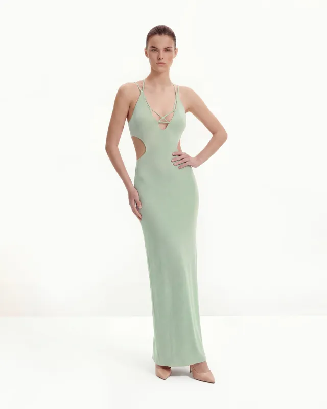 Ribbed Knit Cutout Maxi Dress - Green sold by JW PEI