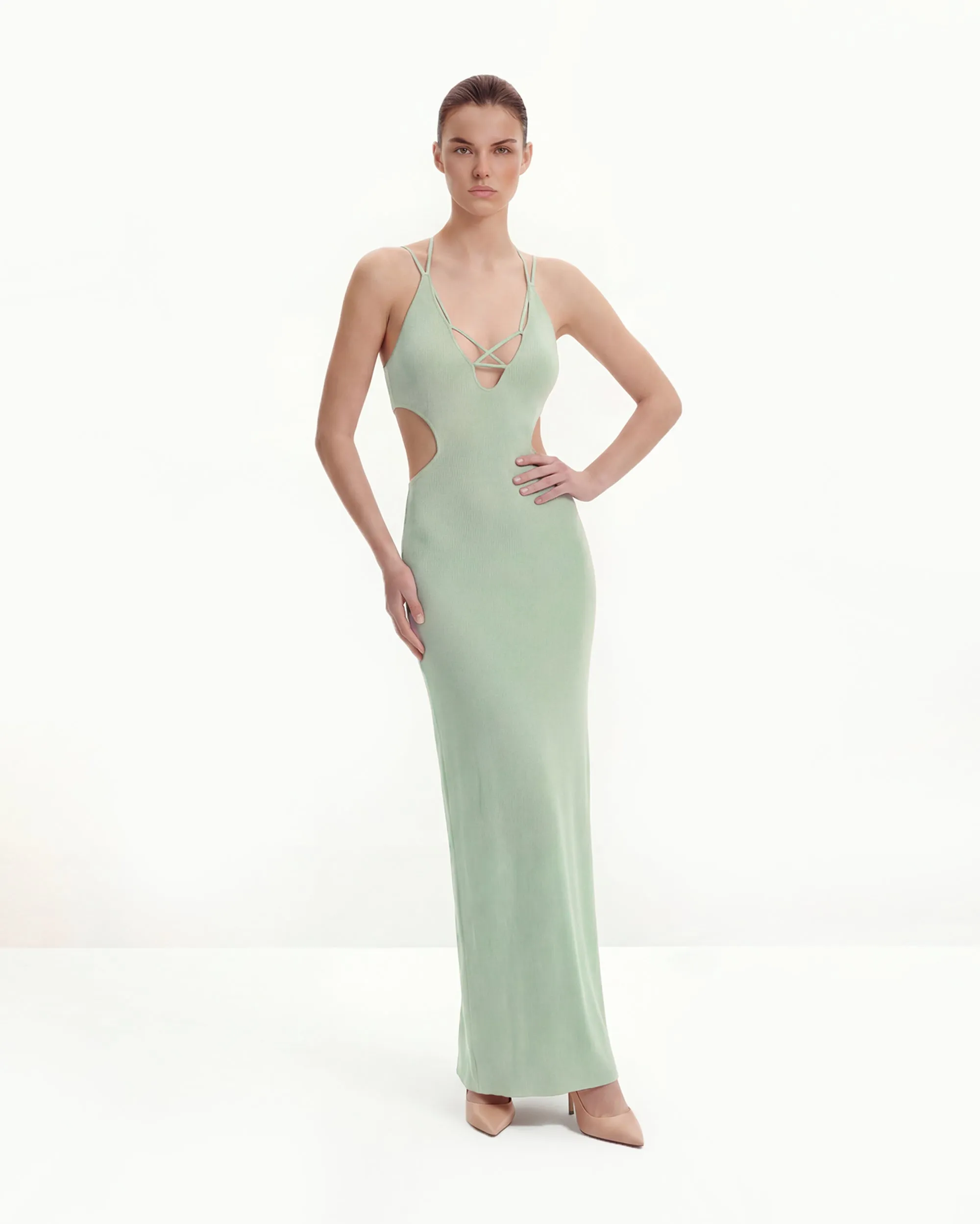Ribbed Knit Cutout Maxi Dress - Green sold by JW PEI