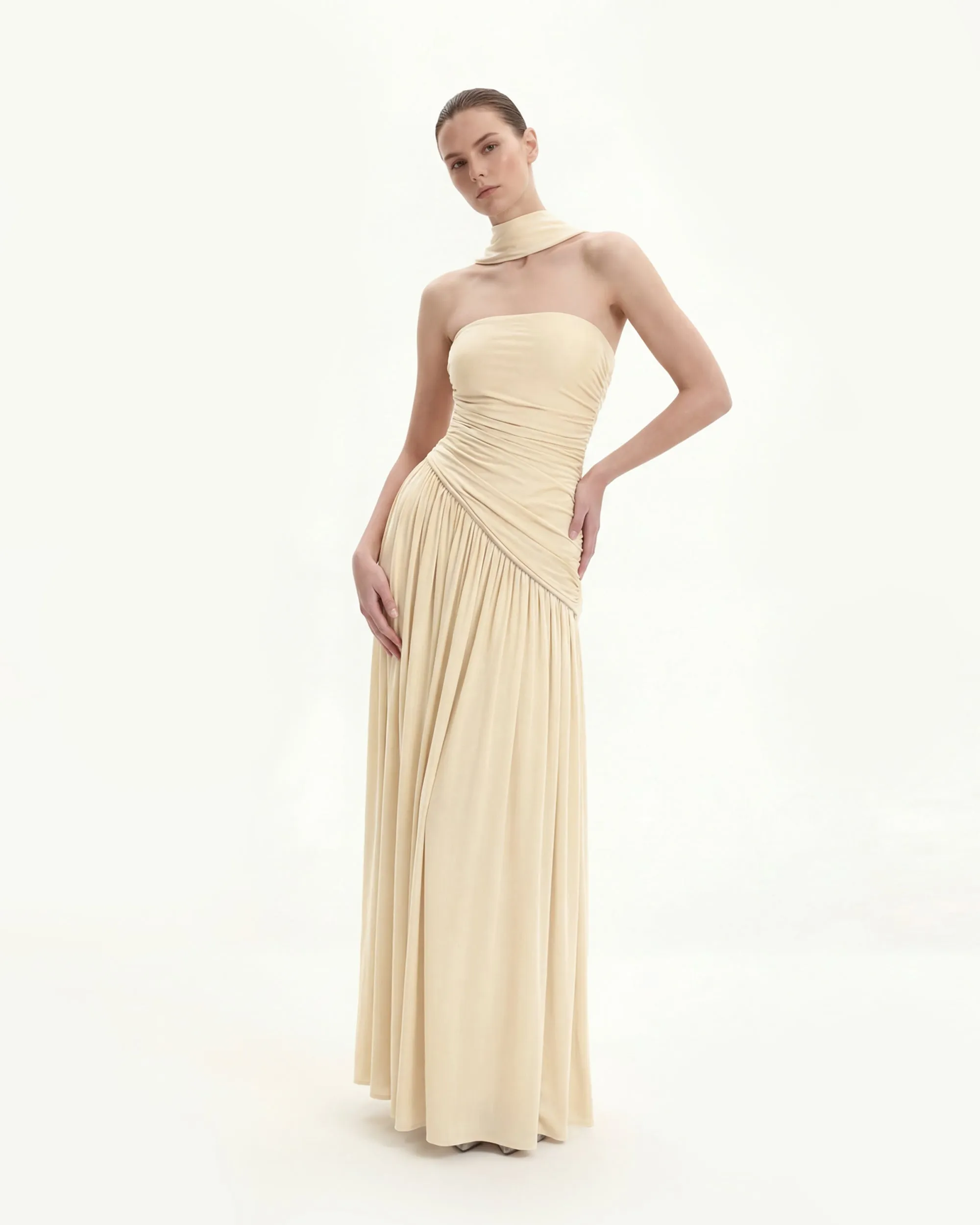 Ruched Panel Strapless Maxi Dress - Yellow sold by JW PEI