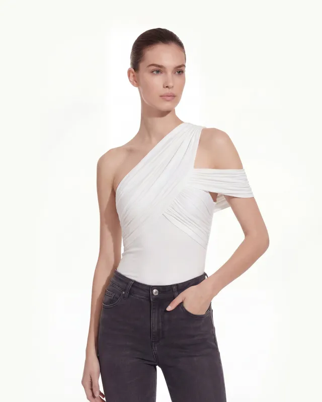 Ruched Asymmetric One-Shoulder Top - White sold by JW PEI