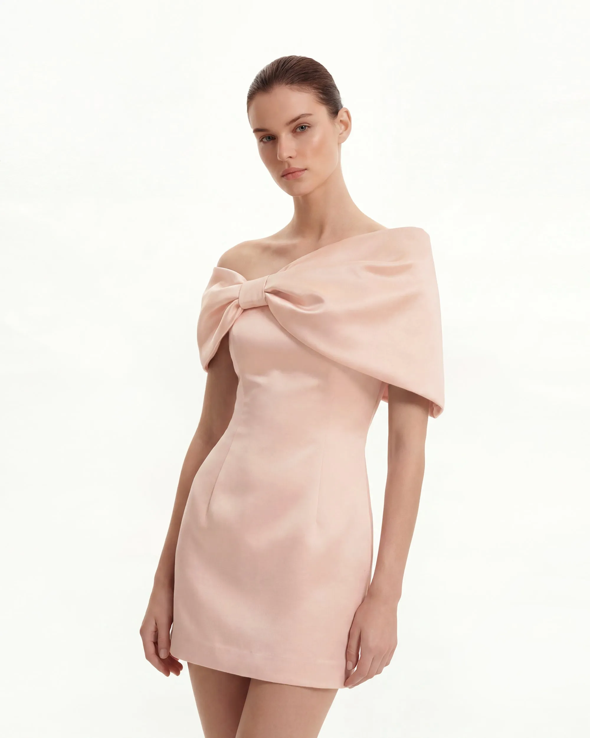 Satin Asymmetric Bow Mini Dress - Pink sold by JW PEI